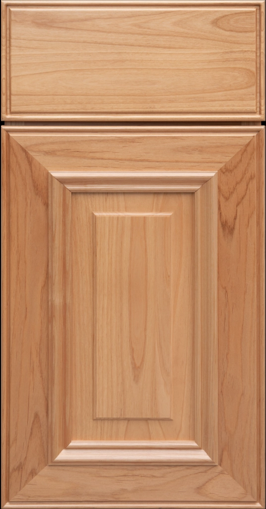 Custom Natural Stain  Anderson Raised Panel Kitchen Cabinet Door and matching Slab Drawer Front.